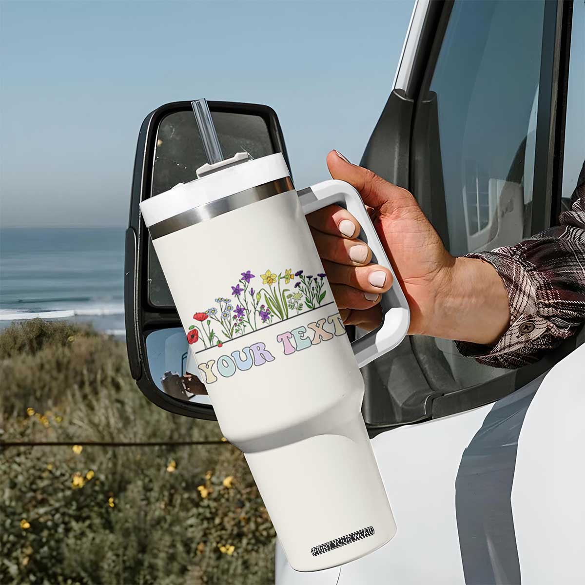 Personalized Wildflower Floral Tumbler With Handle Custom Name Birthday Gifts For Her Mothers Day TB10 Print Your Wear