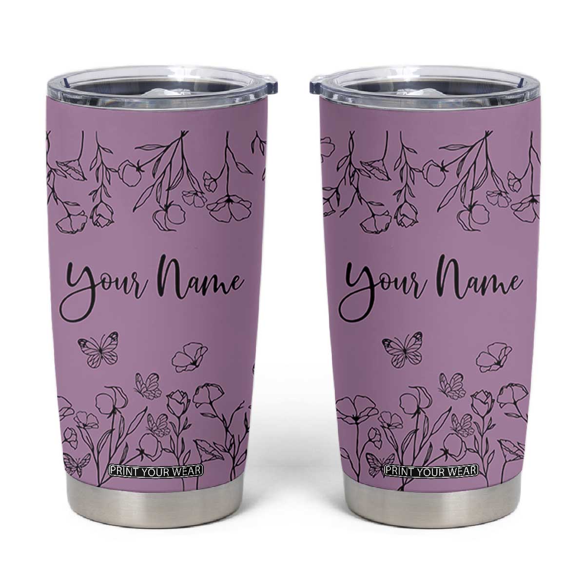Personalized Wildflower Floral Tumbler Cup Custom Name Gifts For Her Mothers Day Gift TB10 Purple Print Your Wear