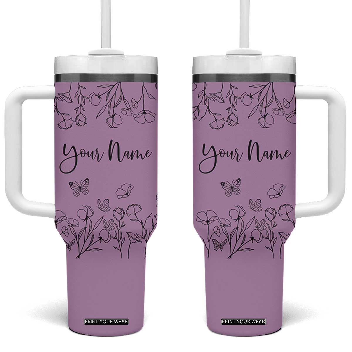 Personalized Wildflower Floral Tumbler With Handle Custom Name Gifts For Her Mothers Day Gift TB10 One Size: 40 oz Purple Print Your Wear