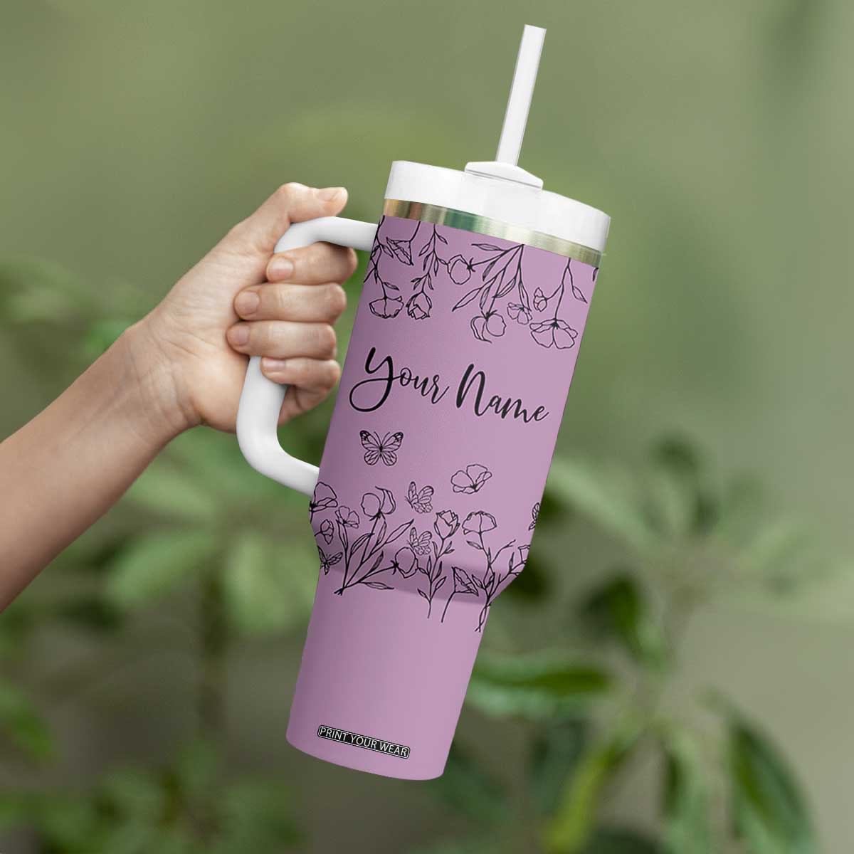 Personalized Wildflower Floral Tumbler With Handle Custom Name Gifts For Her Mothers Day Gift TB10 Print Your Wear