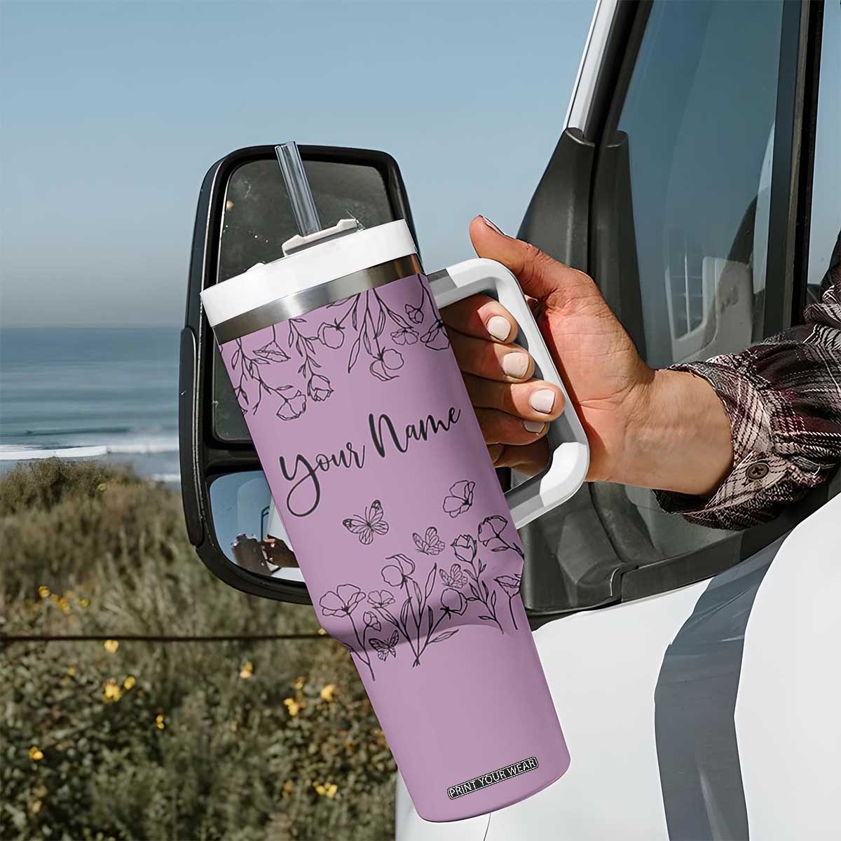 Personalized Wildflower Floral Tumbler With Handle Custom Name Gifts For Her Mothers Day Gift TB10 Print Your Wear