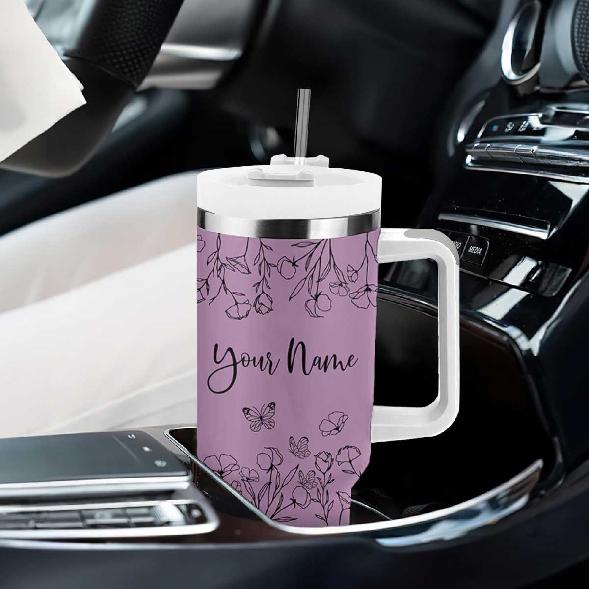 Personalized Wildflower Floral Tumbler With Handle Custom Name Gifts For Her Mothers Day Gift TB10 Print Your Wear