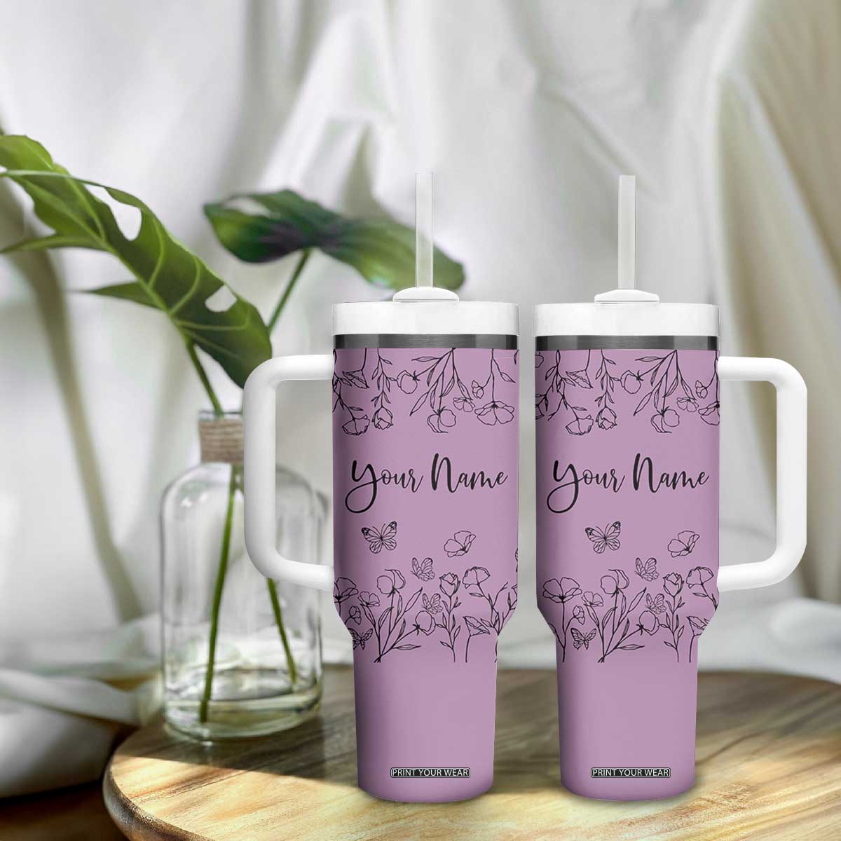 Personalized Wildflower Floral Tumbler With Handle Custom Name Gifts For Her Mothers Day Gift TB10 Print Your Wear