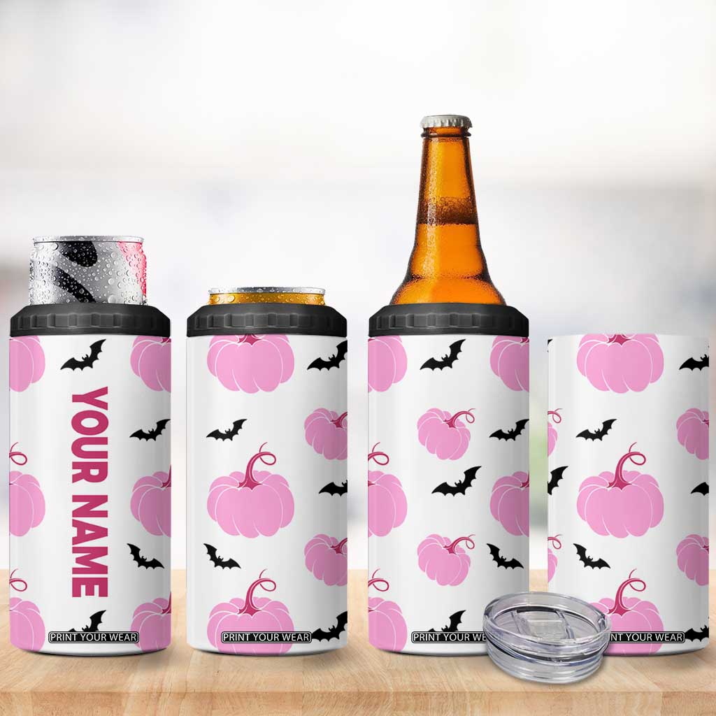 Personalized Halloween Iced Coffee 4 in 1 Can Cooler Tumbler Custom Name Pink Pumpkin TB10 Print Your Wear