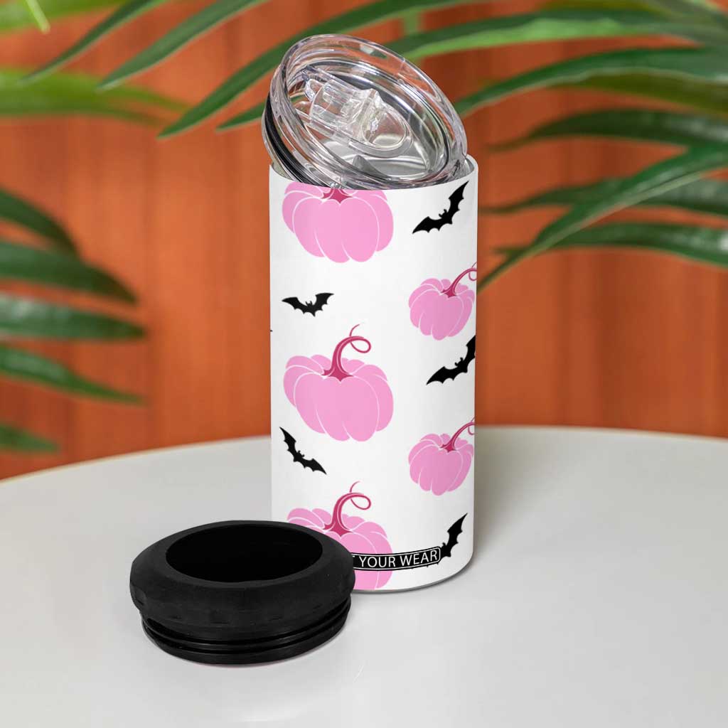 Personalized Halloween Iced Coffee 4 in 1 Can Cooler Tumbler Custom Name Pink Pumpkin TB10 Print Your Wear