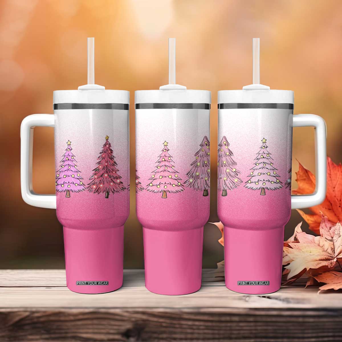Pink Christmas Tumbler With Handle Xmas Trees Pinkmas Gift For Her TB10 Print Your Wear