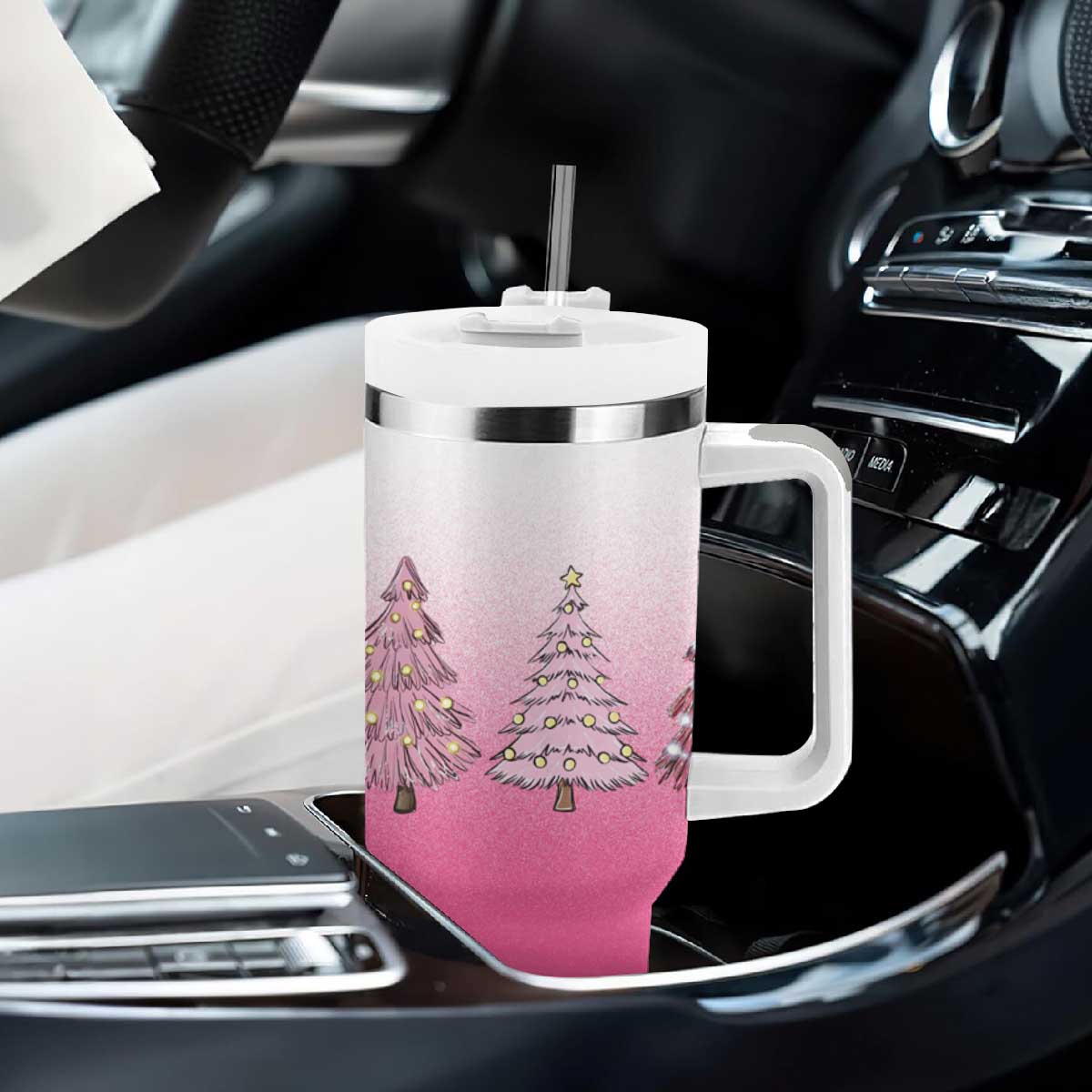 Pink Christmas Tumbler With Handle Xmas Trees Pinkmas Gift For Her TB10 Print Your Wear