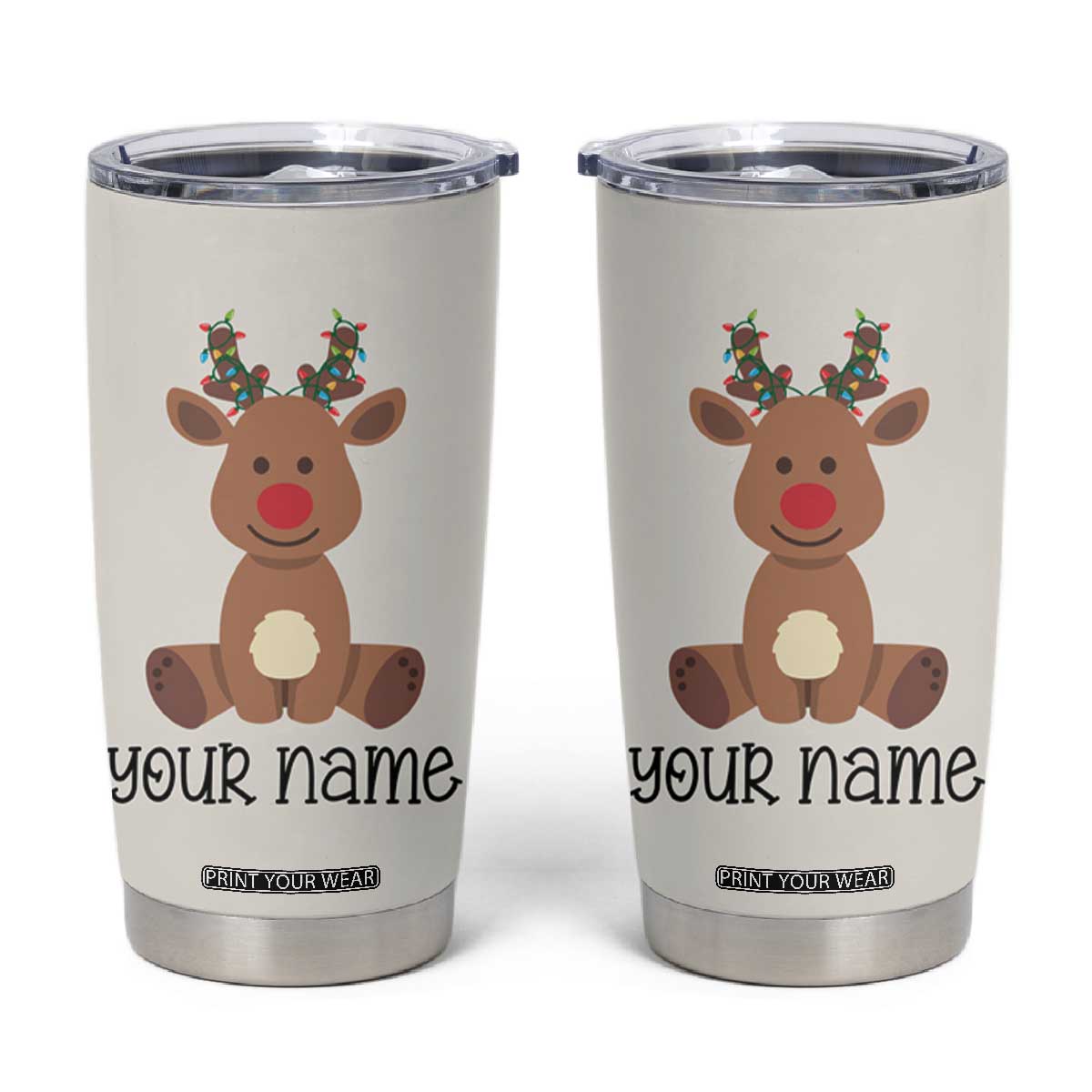 Personalized Christmas Tumbler Cup Reindeer Hot Chocolate Mug Xmas Gifts for Kids TB10 White Print Your Wear