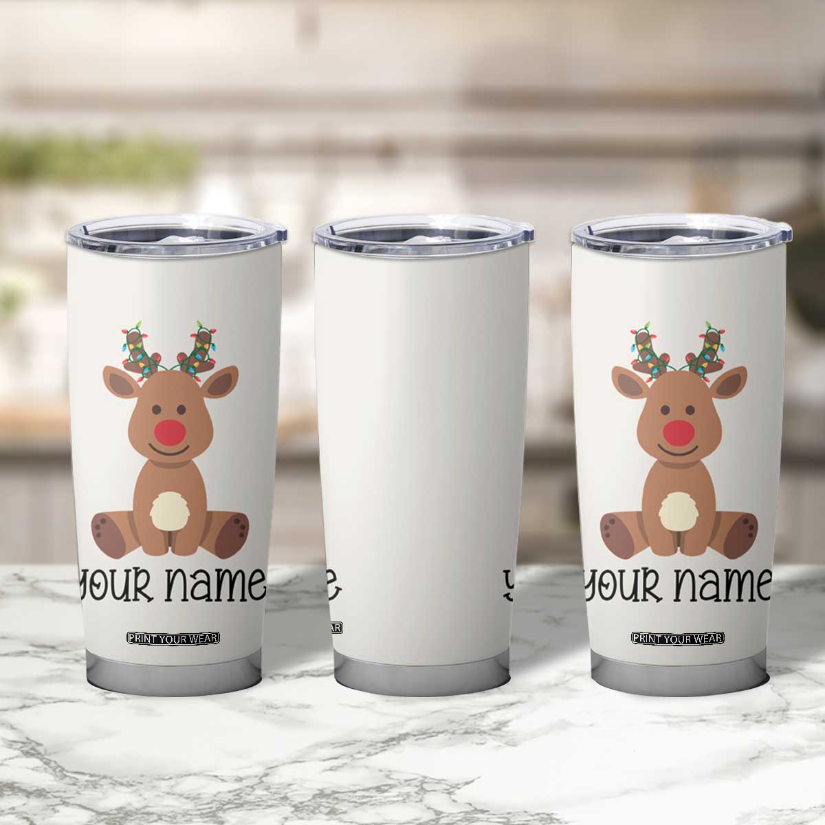 Personalized Christmas Tumbler Cup Reindeer Hot Chocolate Mug Xmas Gifts for Kids TB10 Print Your Wear