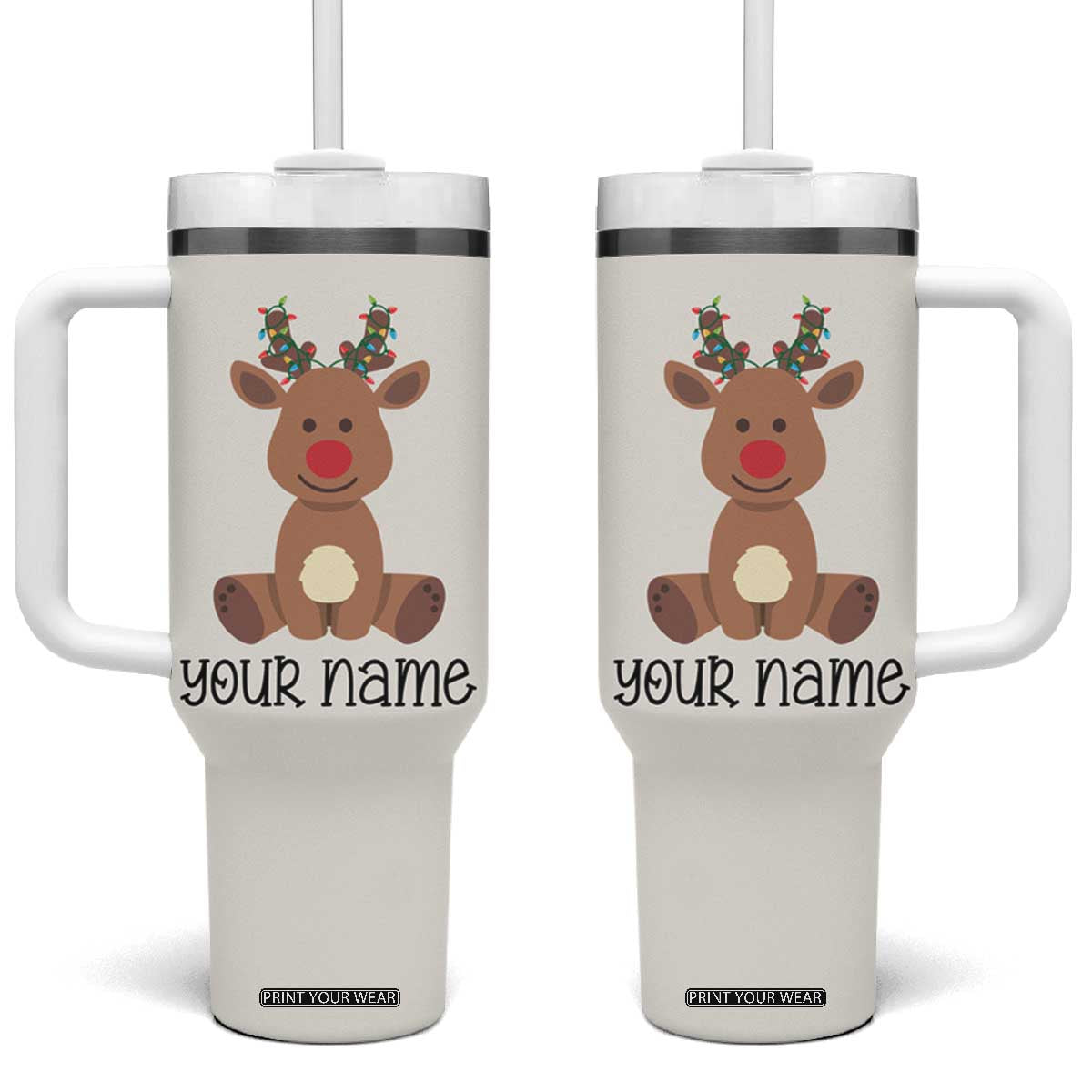 Personalized Christmas Tumbler With Handle Reindeer Hot Chocolate Mug Xmas Gifts for Kids TB10 One Size: 40 oz White Print Your Wear