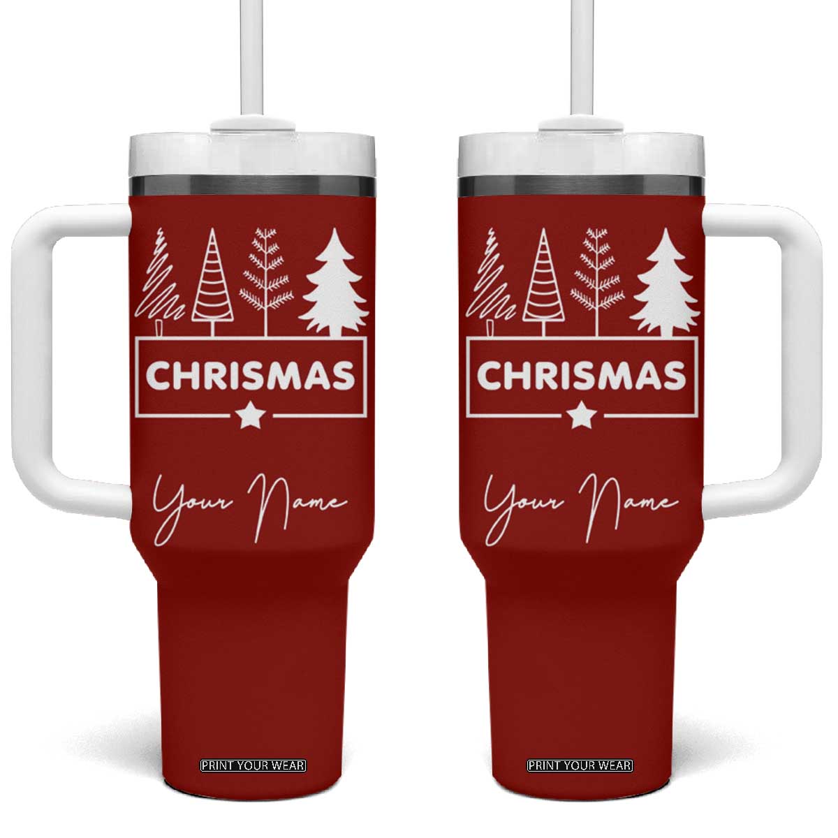 Personalized Christmas Tumbler With Handle Custom Name Xmas Tree Gifts for Mom Her Coworkers TB10 One Size: 40 oz Red Print Your Wear