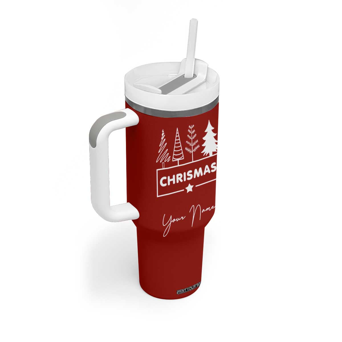Personalized Christmas Tumbler With Handle Custom Name Xmas Tree Gifts for Mom Her Coworkers TB10 Print Your Wear