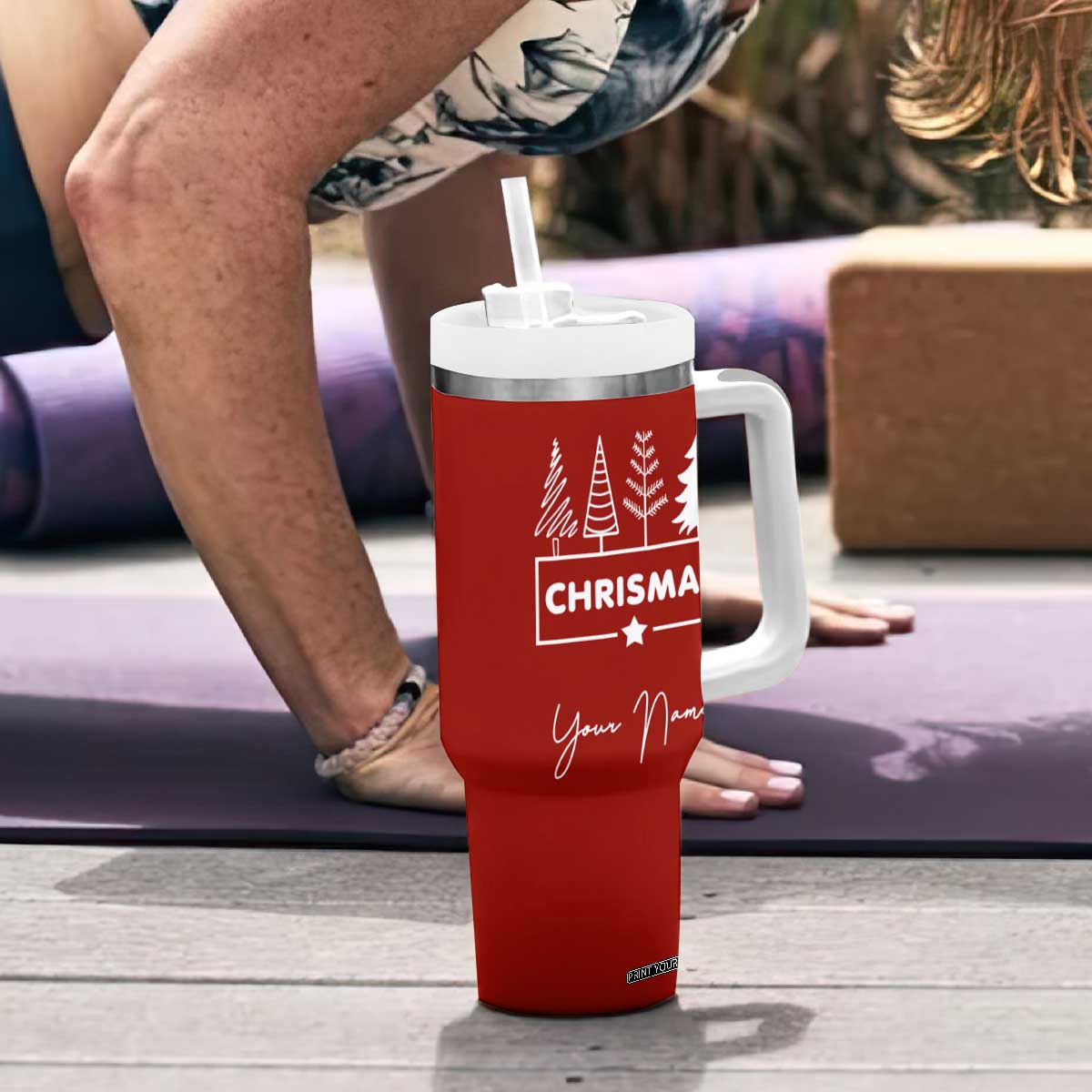 Personalized Christmas Tumbler With Handle Custom Name Xmas Tree Gifts for Mom Her Coworkers TB10 Print Your Wear
