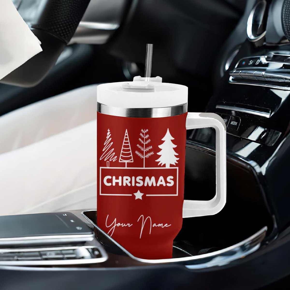 Personalized Christmas Tumbler With Handle Custom Name Xmas Tree Gifts for Mom Her Coworkers TB10 Print Your Wear