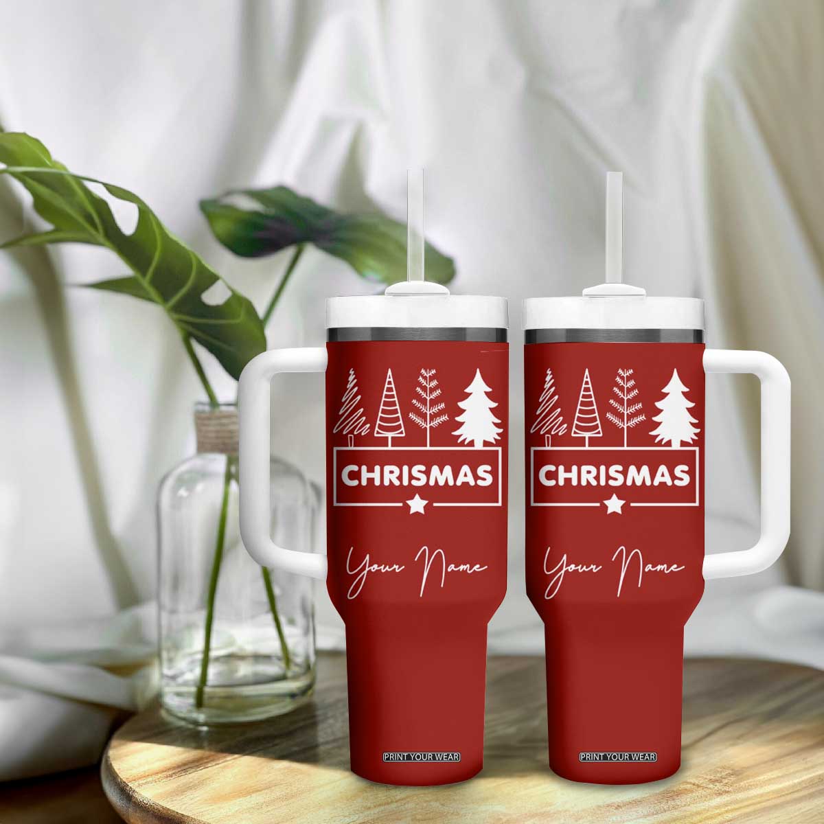 Personalized Christmas Tumbler With Handle Custom Name Xmas Tree Gifts for Mom Her Coworkers TB10 Print Your Wear
