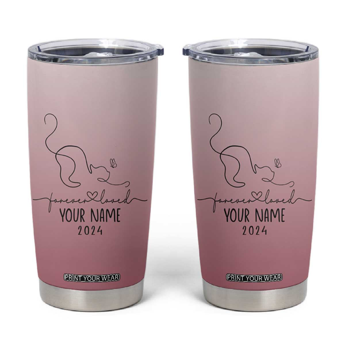 Personalized Cat Memorial Tumbler Cup Custom Name Cat Loss Gift TB10 Pink Ombre Print Your Wear