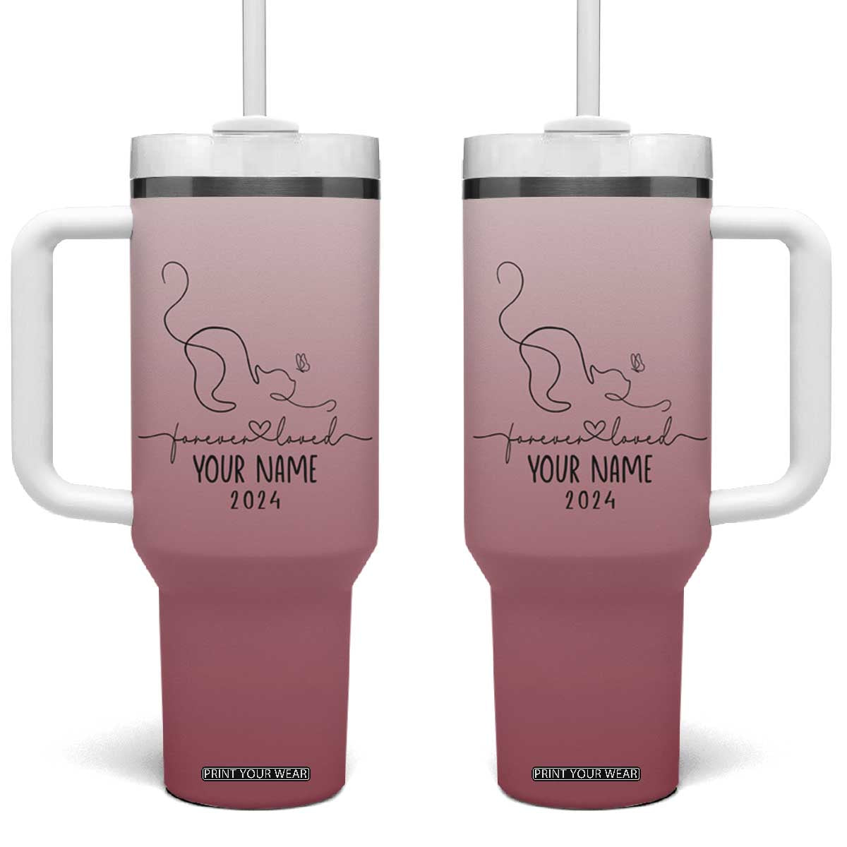 Personalized Cat Memorial Tumbler With Handle Custom Name Cat Loss Gift TB10 One Size: 40 oz Pink Ombre Print Your Wear