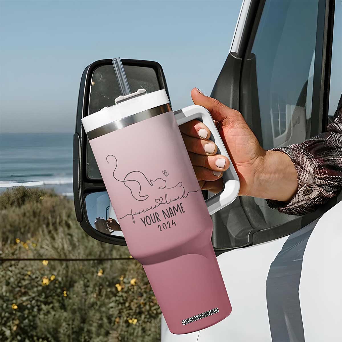 Personalized Cat Memorial Tumbler With Handle Custom Name Cat Loss Gift TB10 Print Your Wear