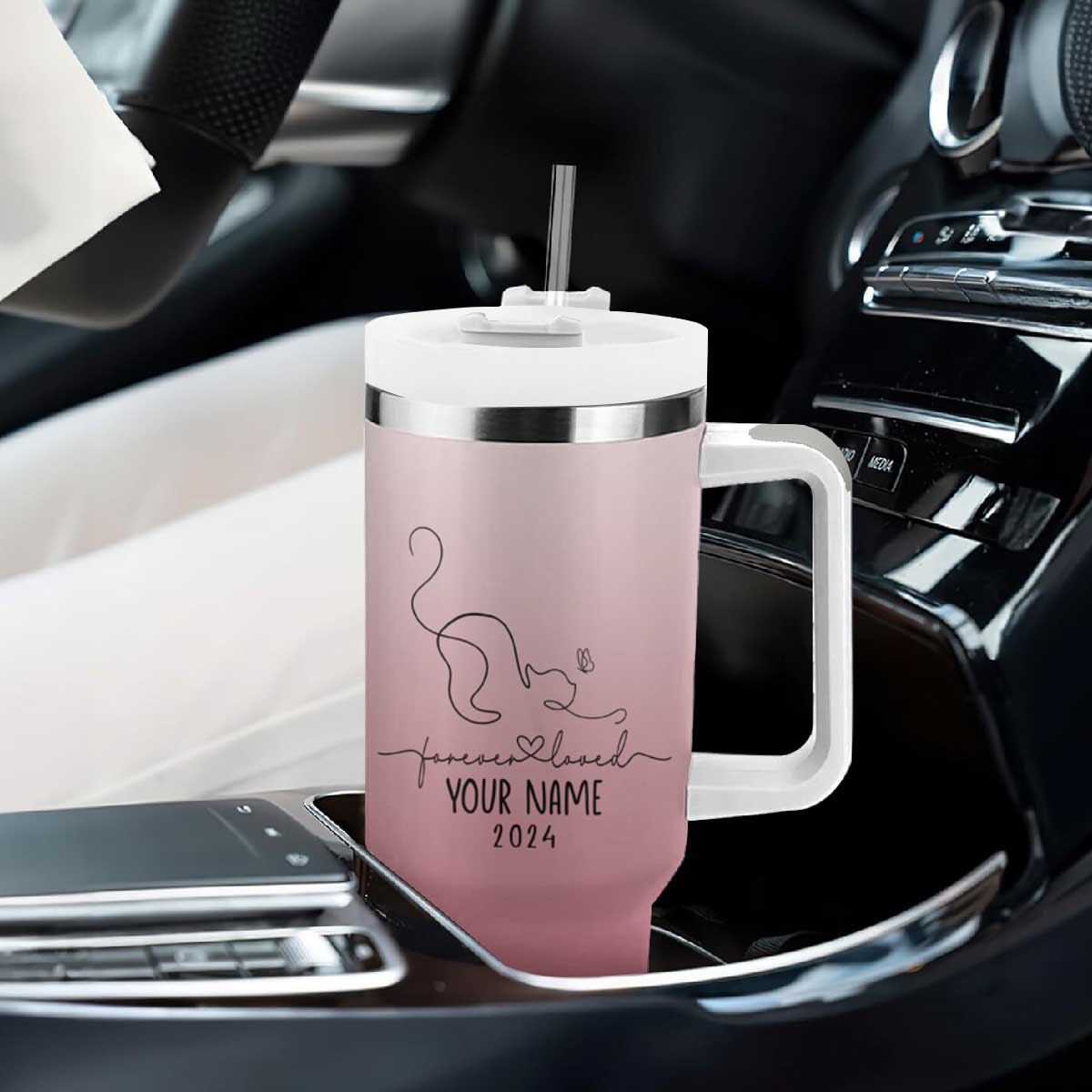 Personalized Cat Memorial Tumbler With Handle Custom Name Cat Loss Gift TB10 Print Your Wear