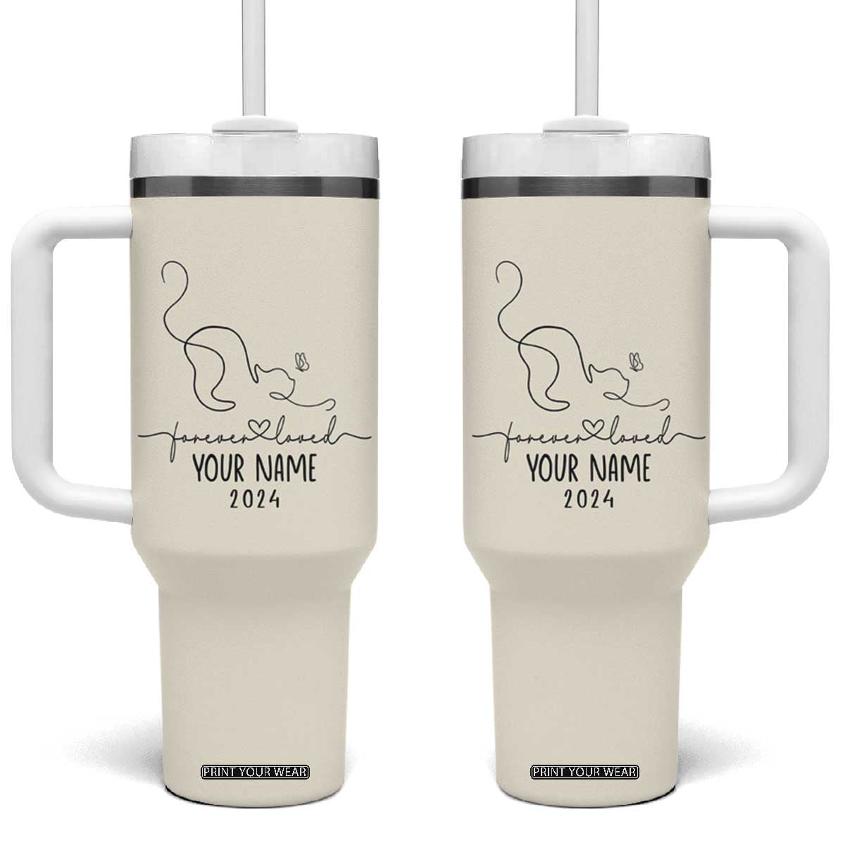 Personalized Cat Memorial Tumbler With Handle Custom Name Loss of Cat Sympathy TB10 One Size: 40 oz Cream Print Your Wear