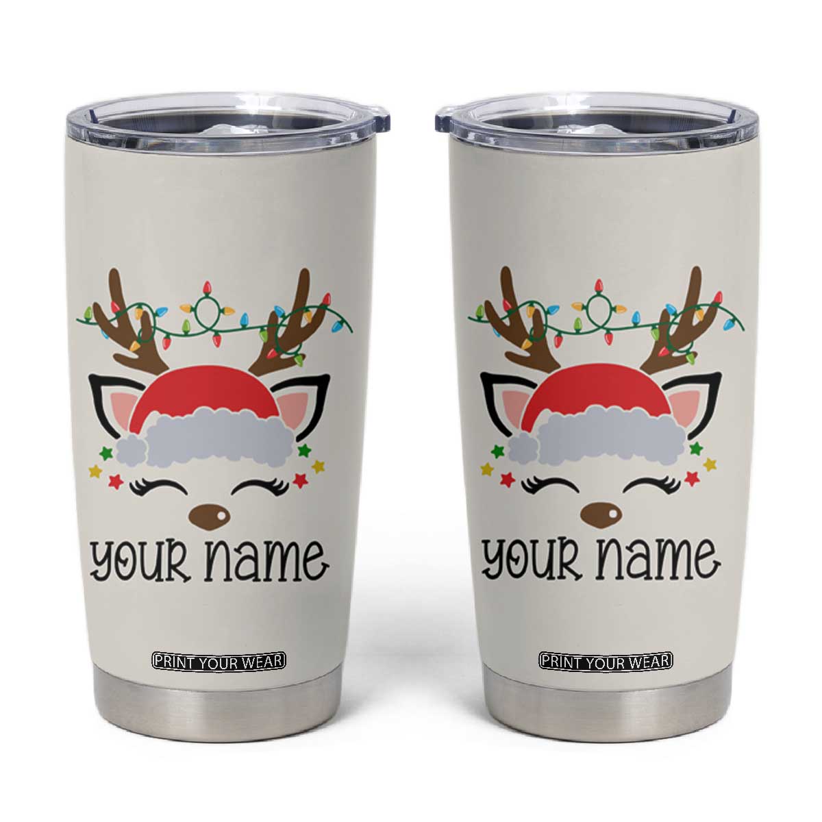 Personalized Christmas Tumbler Cup Custom Name Xmas Gift For Kids Boys Family Matching Set Reindeer TB10 Cream Print Your Wear