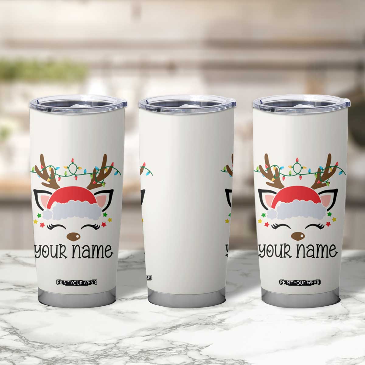Personalized Christmas Tumbler Cup Custom Name Xmas Gift For Kids Boys Family Matching Set Reindeer TB10 Print Your Wear