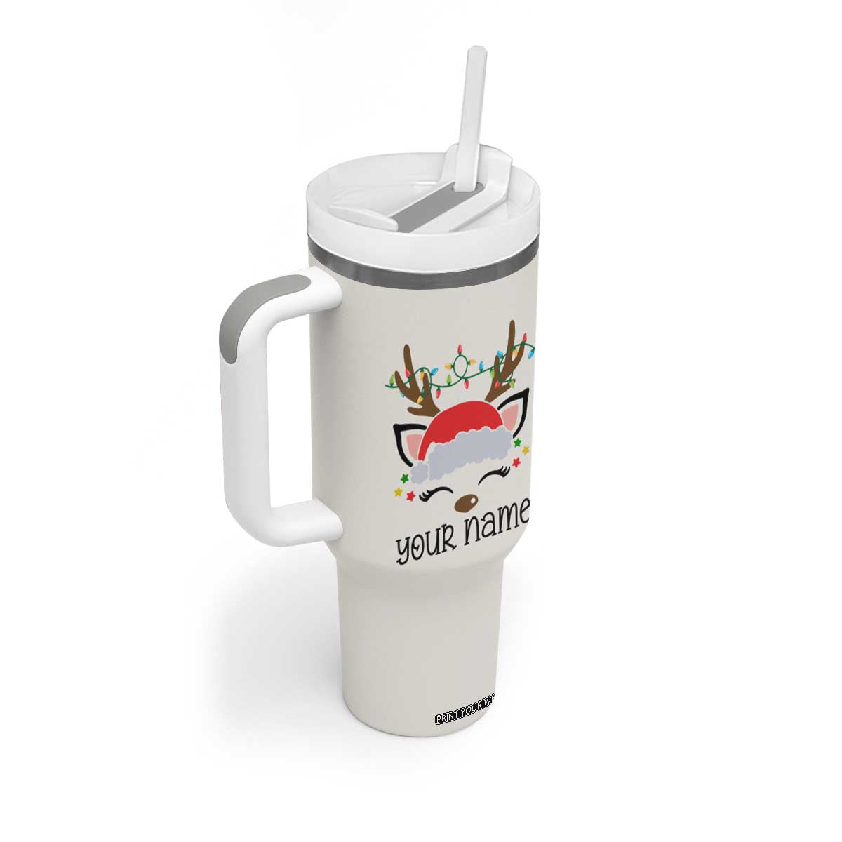 Personalized Christmas Tumbler With Handle Custom Name Xmas Gift For Kids Boys Family Matching Set Reindeer TB10 Print Your Wear