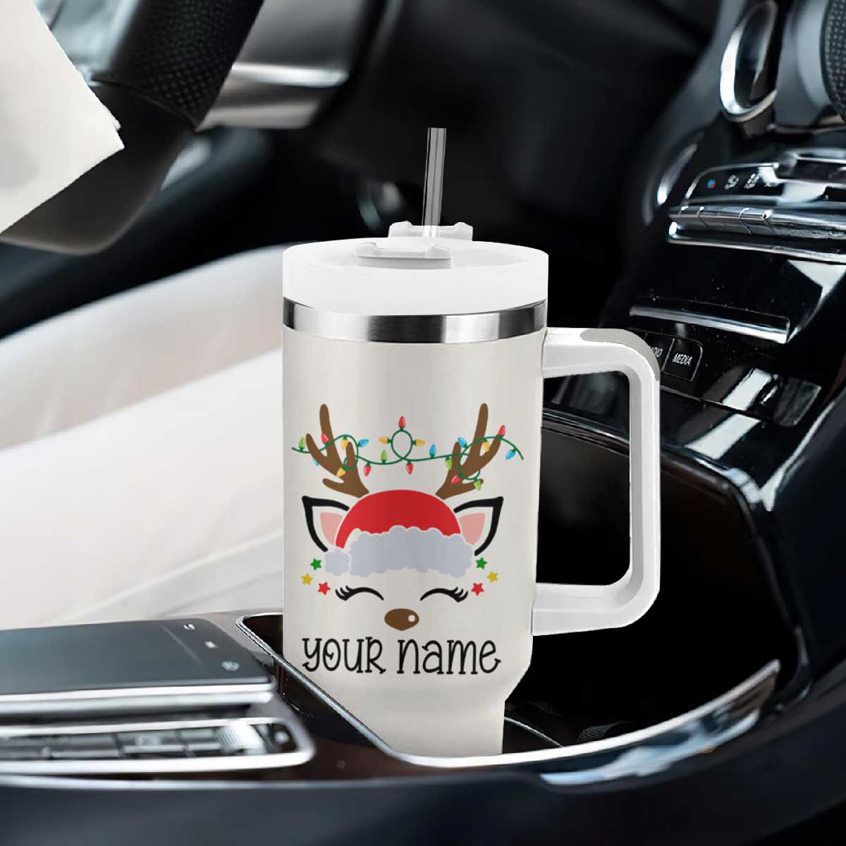 Personalized Christmas Tumbler With Handle Custom Name Xmas Gift For Kids Boys Family Matching Set Reindeer TB10 Print Your Wear