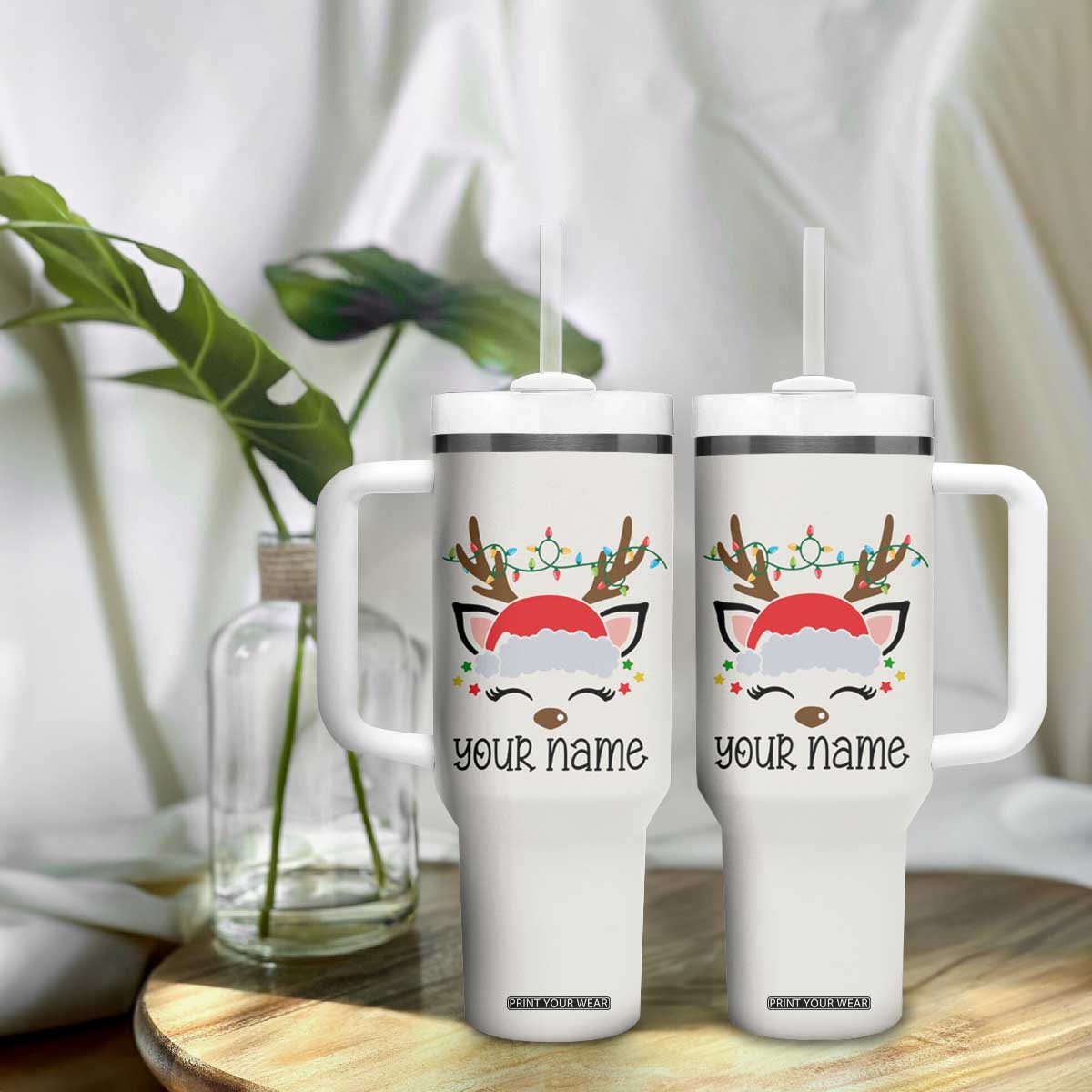 Personalized Christmas Tumbler With Handle Custom Name Xmas Gift For Kids Boys Family Matching Set Reindeer TB10 Print Your Wear