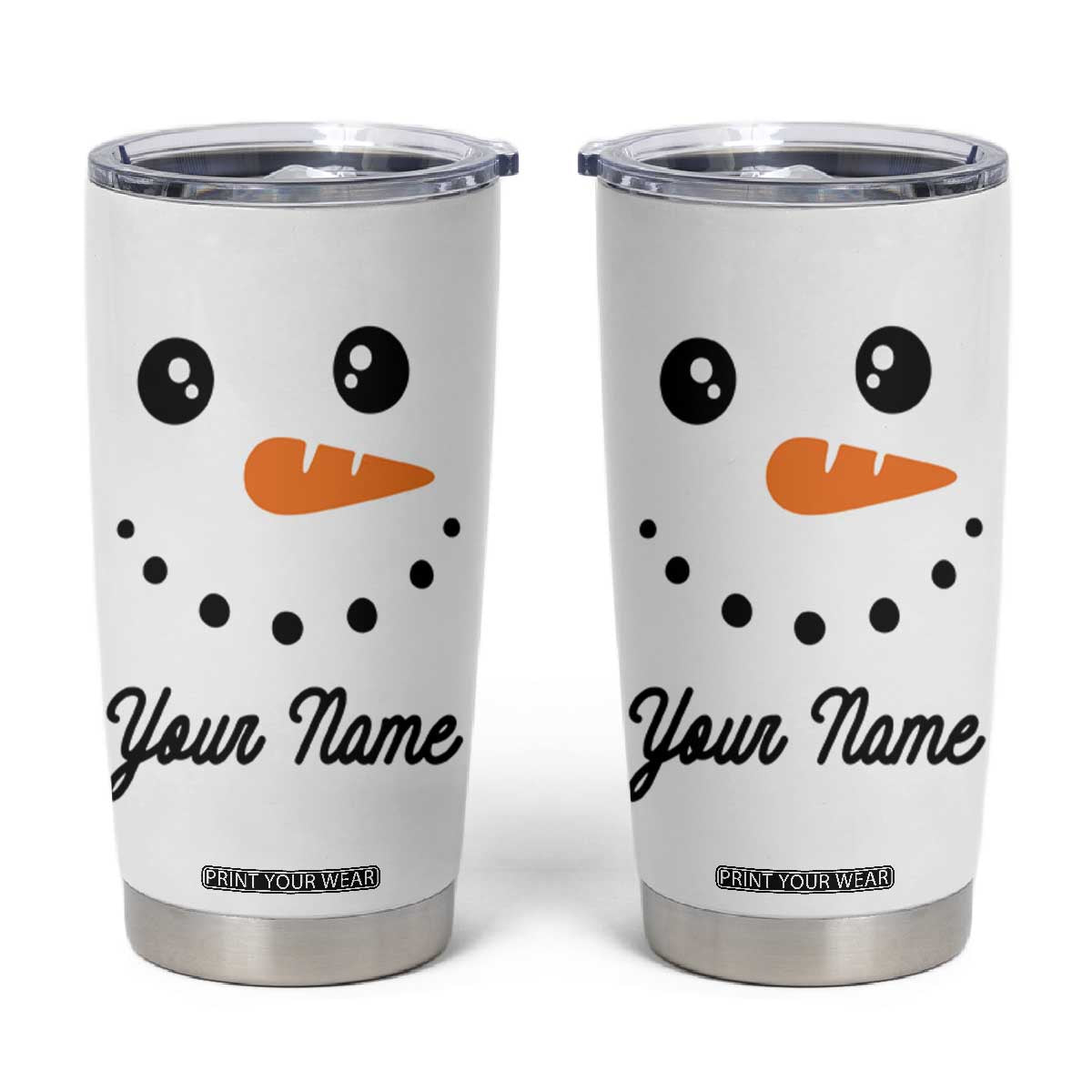 Personalized Christmas Tumbler Cup Custom Name Xmas Gift Snowman Face Family Matching Set TB10 White Print Your Wear
