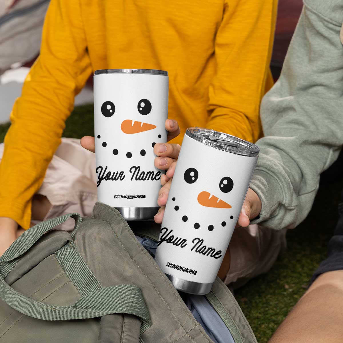 Personalized Christmas Tumbler Cup Custom Name Xmas Gift Snowman Face Family Matching Set TB10 Print Your Wear