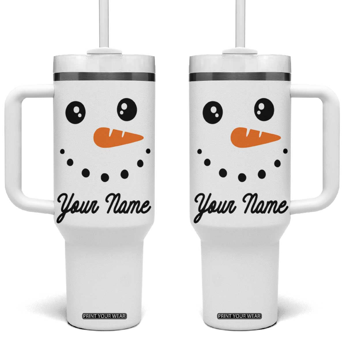 Personalized Christmas Tumbler With Handle Custom Name Xmas Gift Snowman Face Family Matching Set TB10 One Size: 40 oz White Print Your Wear