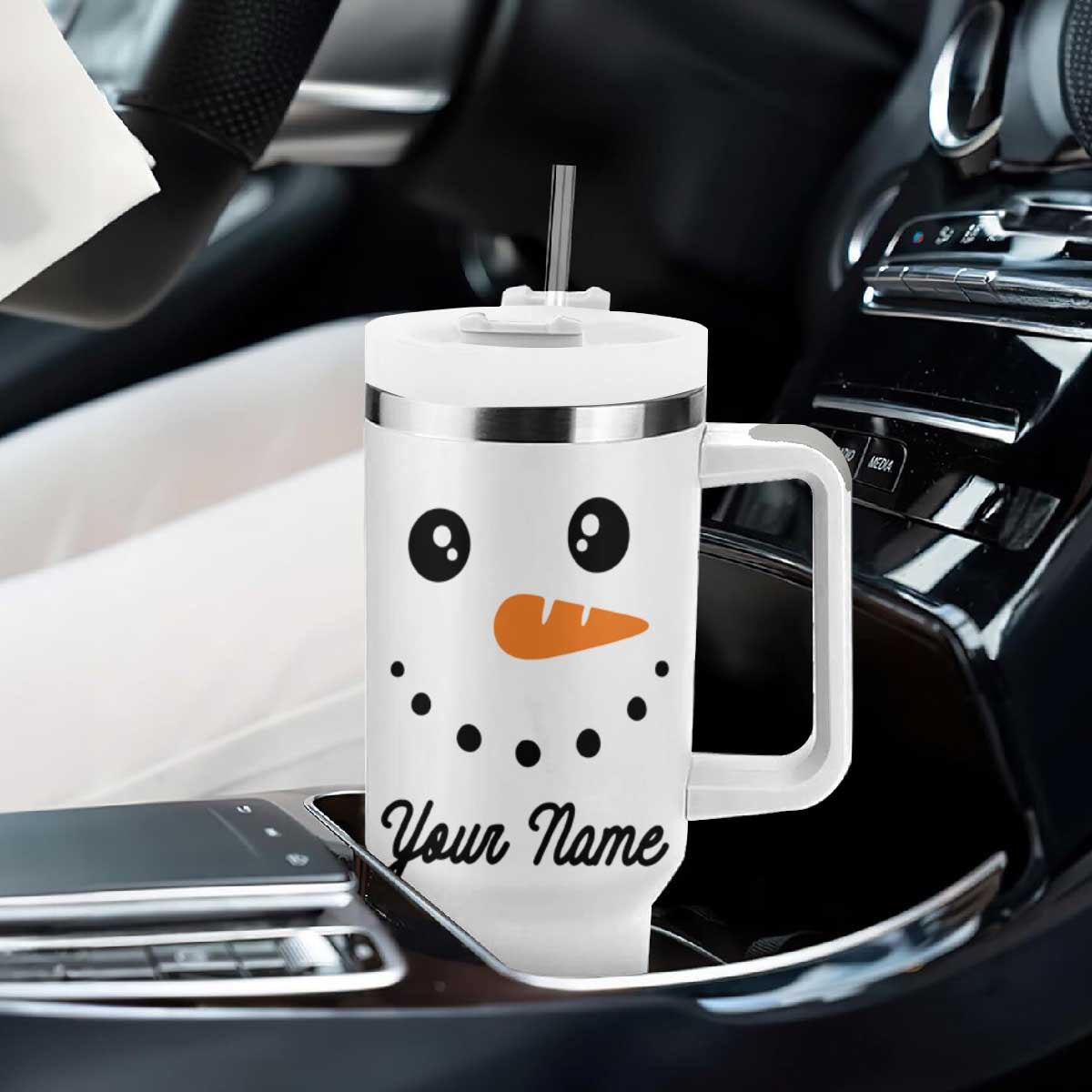 Personalized Christmas Tumbler With Handle Custom Name Xmas Gift Snowman Face Family Matching Set TB10 Print Your Wear