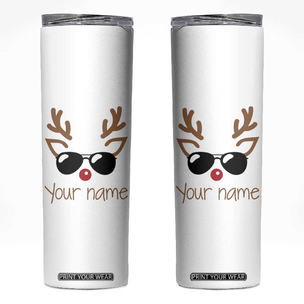 Personalized Christmas Skinny Tumbler Custom Name Xmas Gift For Kids Boys Family Matching Set Reindeer Face TB10 White Print Your Wear
