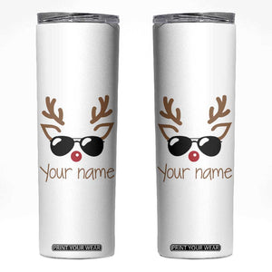 Personalized Christmas Skinny Tumbler Custom Name Xmas Gift For Kids Boys Family Matching Set Reindeer Face TB10 White Print Your Wear