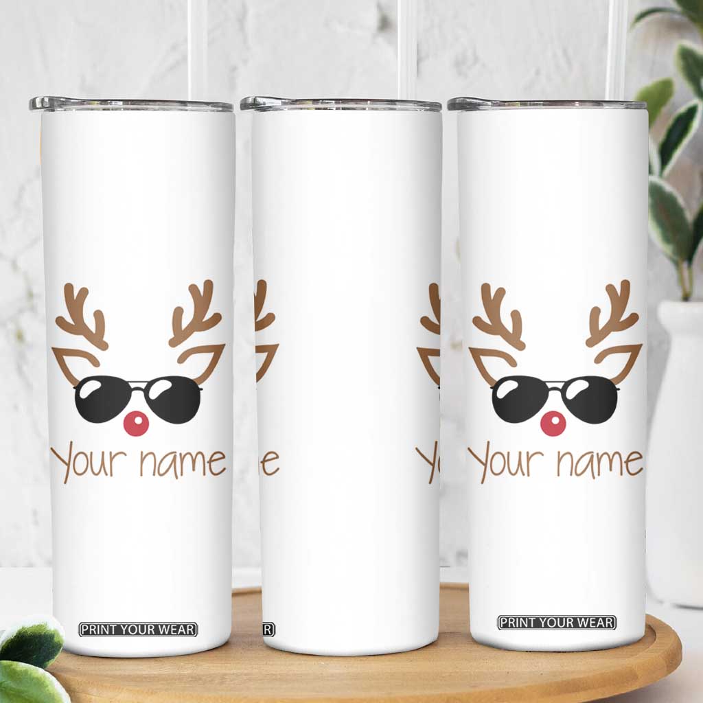 Personalized Christmas Skinny Tumbler Custom Name Xmas Gift For Kids Boys Family Matching Set Reindeer Face TB10 Print Your Wear