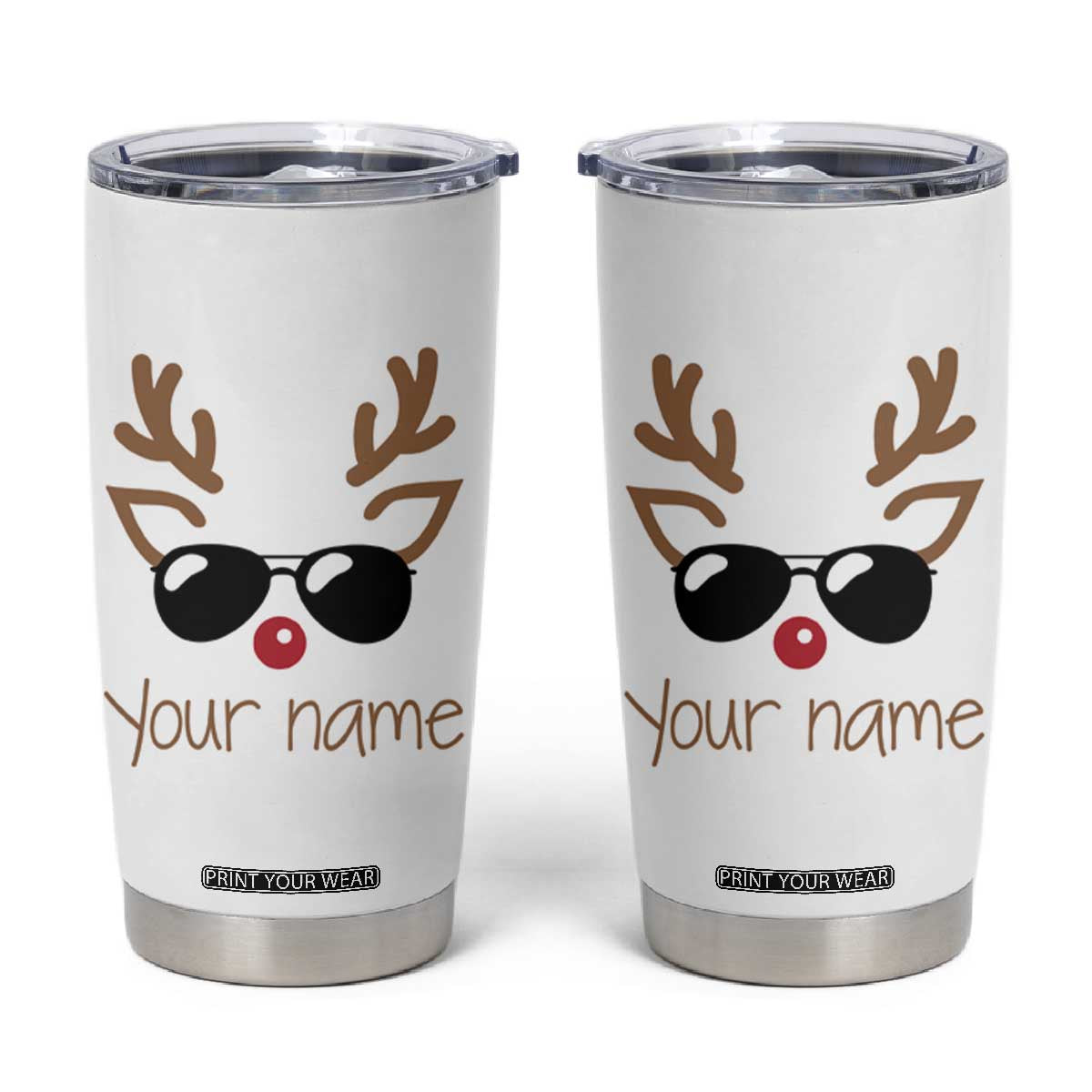 Personalized Christmas Tumbler Cup Custom Name Xmas Gift For Kids Boys Family Matching Set Reindeer Face TB10 White Print Your Wear