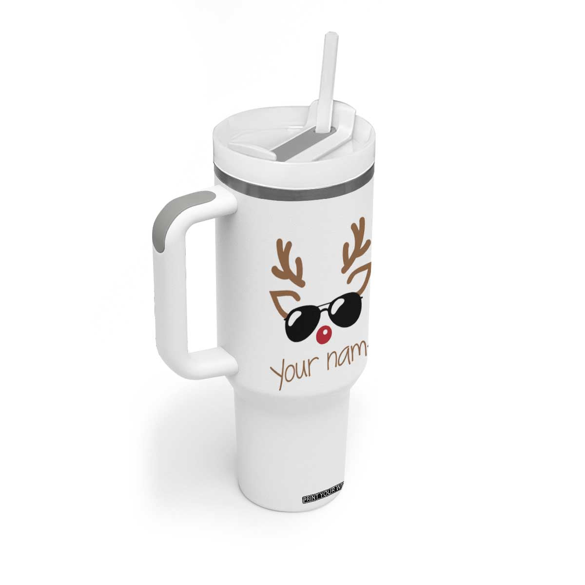 Personalized Christmas Tumbler With Handle Custom Name Xmas Gift For Kids Boys Family Matching Set Reindeer Face TB10 Print Your Wear