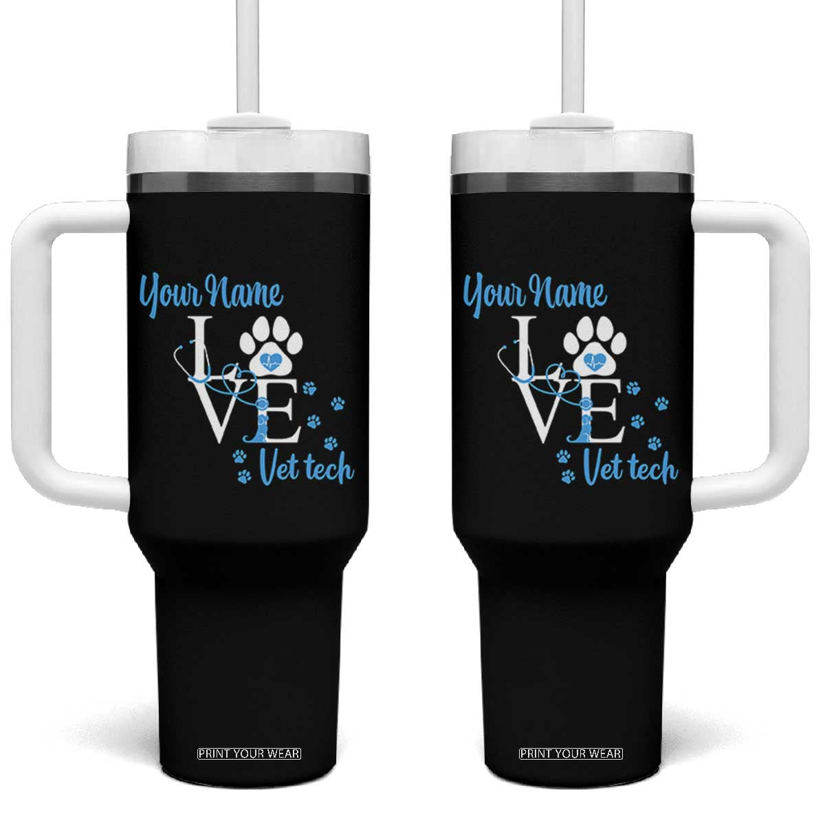 Personalized Vet Tech Tumbler With Handle Custom Name Veterinarian Gifts TB10 One Size: 40 oz Black Print Your Wear