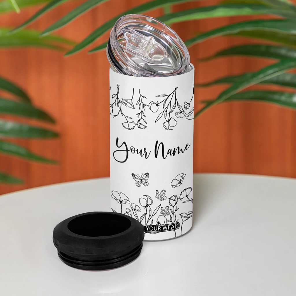 Personalized Wildflower Floral 4 in 1 Can Cooler Tumbler Custom Name Gifts For Her TB10 Print Your Wear
