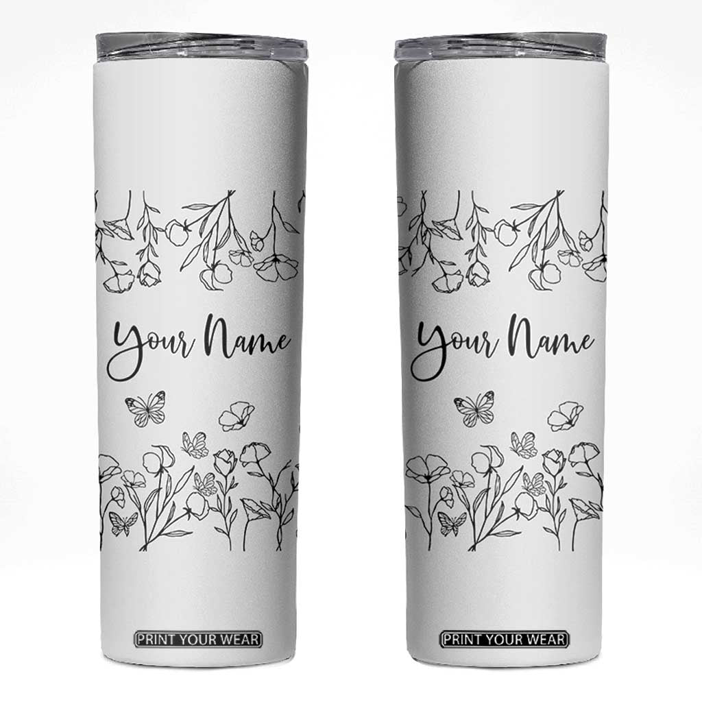 Personalized Wildflower Floral Skinny Tumbler Custom Name Gifts For Her TB10 Cream Print Your Wear