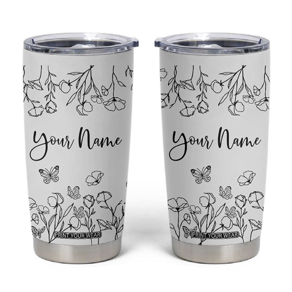 Personalized Wildflower Floral Tumbler Cup Custom Name Gifts For Her TB10 Cream Print Your Wear