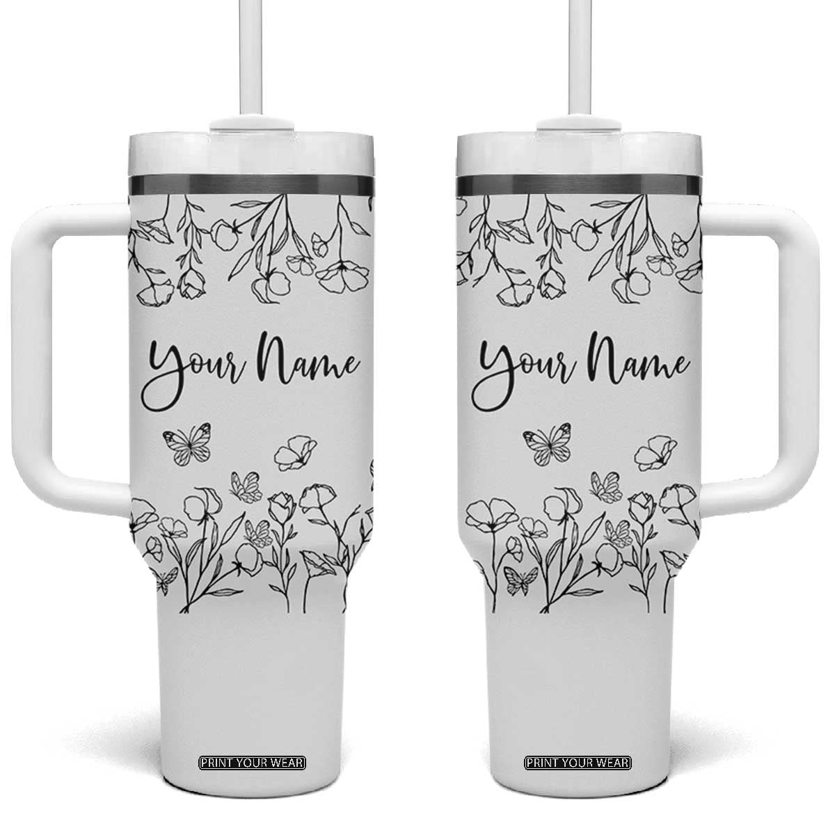 Personalized Wildflower Floral Tumbler With Handle Custom Name Gifts For Her TB10 One Size: 40 oz Cream Print Your Wear