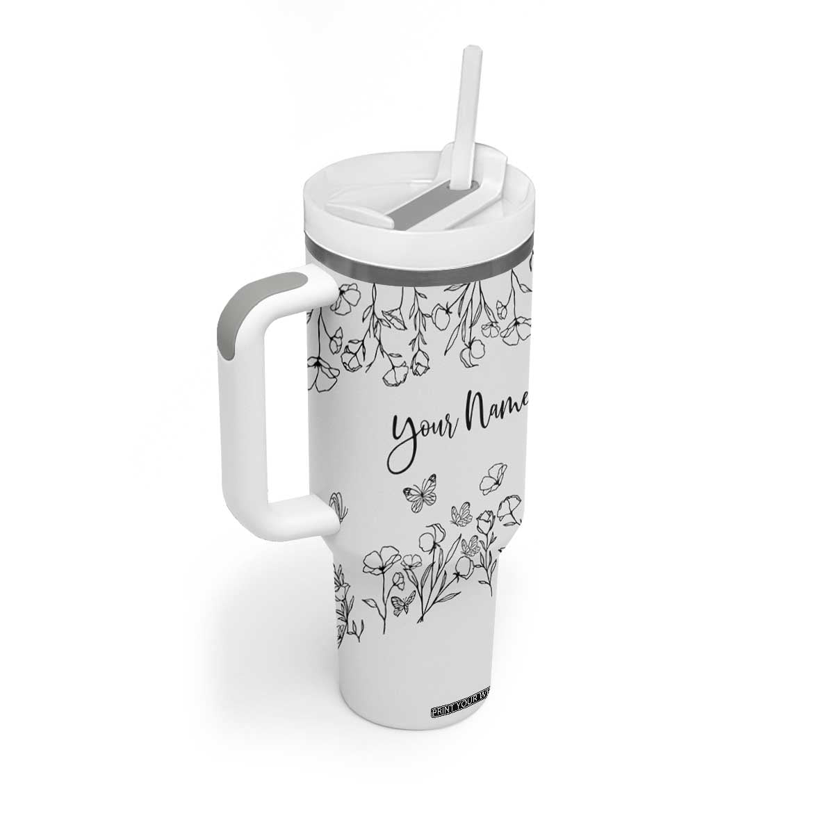Personalized Wildflower Floral Tumbler With Handle Custom Name Gifts For Her TB10 Print Your Wear