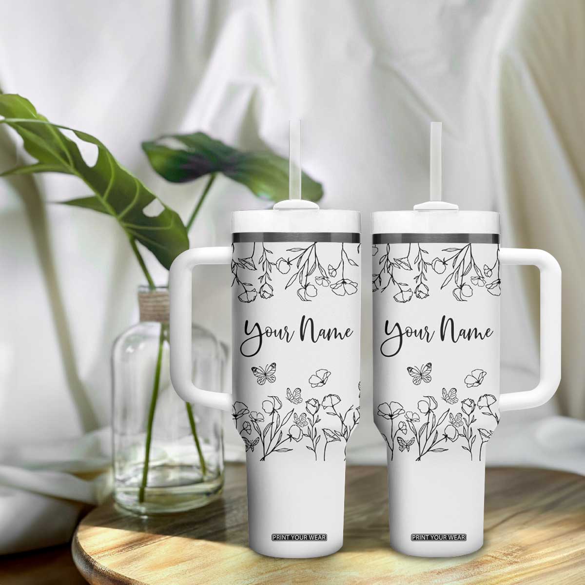 Personalized Wildflower Floral Tumbler With Handle Custom Name Gifts For Her TB10 Print Your Wear