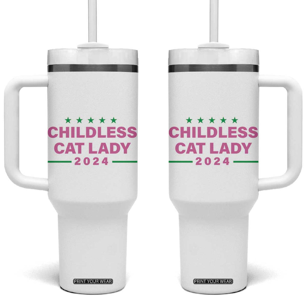 Harris 2024 Tumbler With Handle Childless Cat Lady, Ladies for Kamala TB10 One Size: 40 oz White Print Your Wear