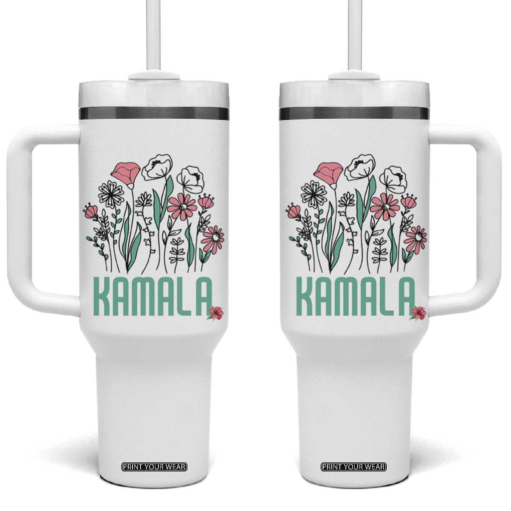 Harris 2024 Tumbler With Handle Kamala Madam President Flowers TB10 One Size: 40 oz White Print Your Wear