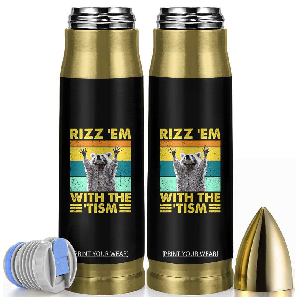 Rizz Em With The Tism Raccoon Bullet Tumbler Retro Silly Trash Panda Autism Meme Autistic ASD TB10 Black Print Your Wear