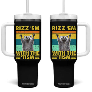 Rizz Em With The Tism Raccoon Tumbler With Handle Retro Silly Trash Panda Autism Meme Autistic ASD TB10 One Size: 40 oz Black Print Your Wear