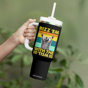 Rizz Em With The Tism Raccoon Tumbler With Handle Retro Silly Trash Panda Autism Meme Autistic ASD TB10 Print Your Wear
